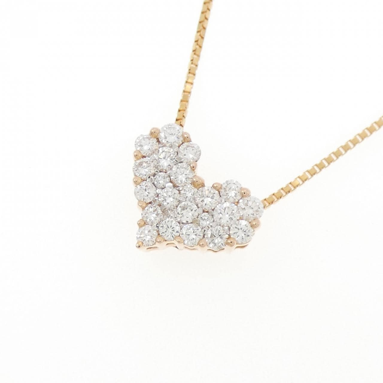 K18PG ハート パヴェ ダイヤモンド ネックレス 0.50CT