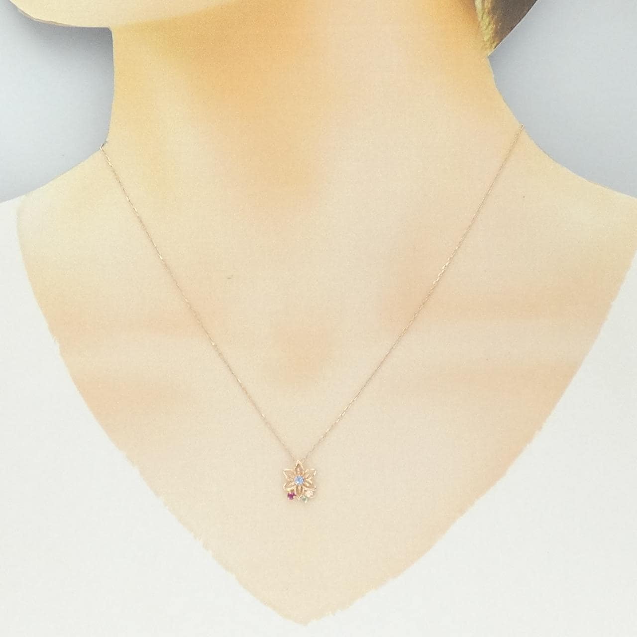 K10PG フラワー ルビー ネックレス