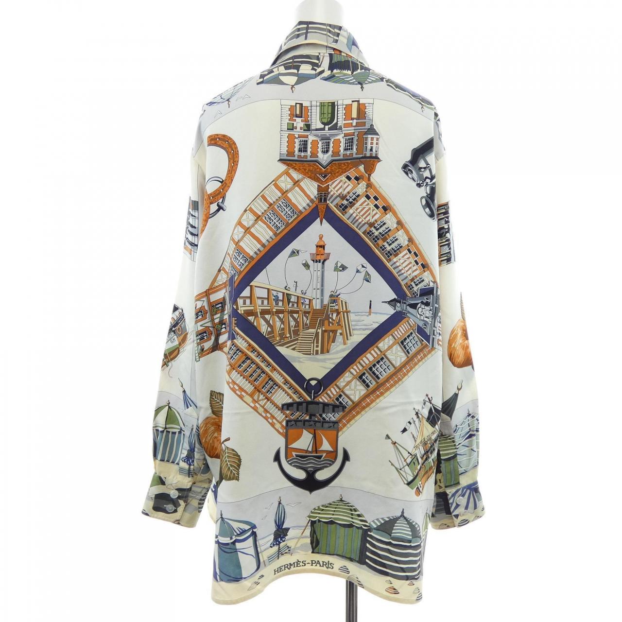 【ヴィンテージ】エルメス HERMES CHARMES DES PLAGES NORMANDES ツイルレーヌ. シャツ