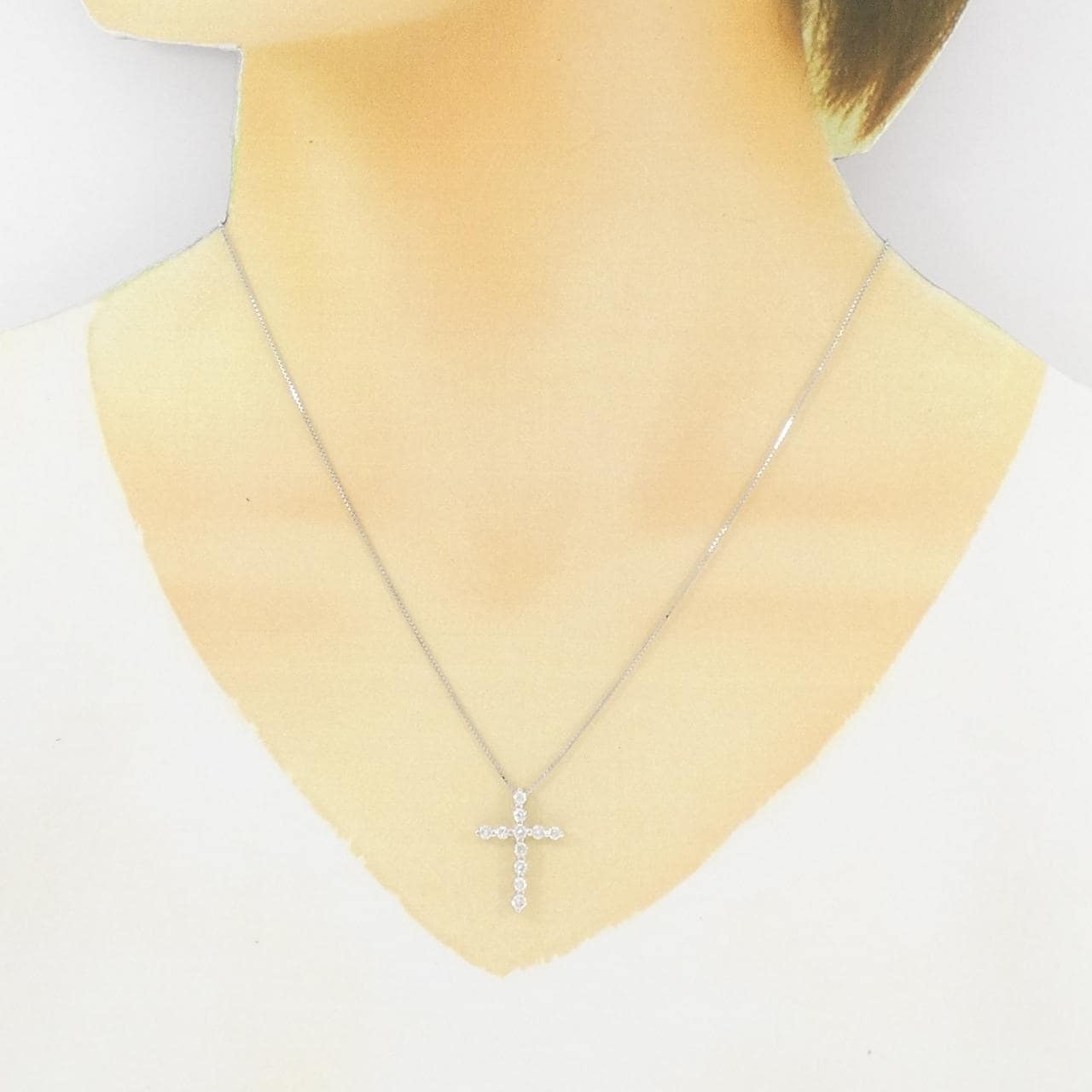 K18WG クロス ダイヤモンド ネックレス 0.5CT