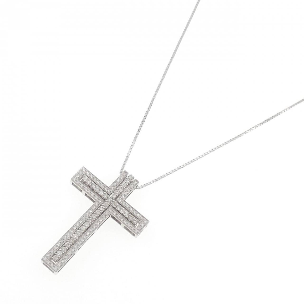 K18WG クロス ダイヤモンド ネックレス 0.55CT