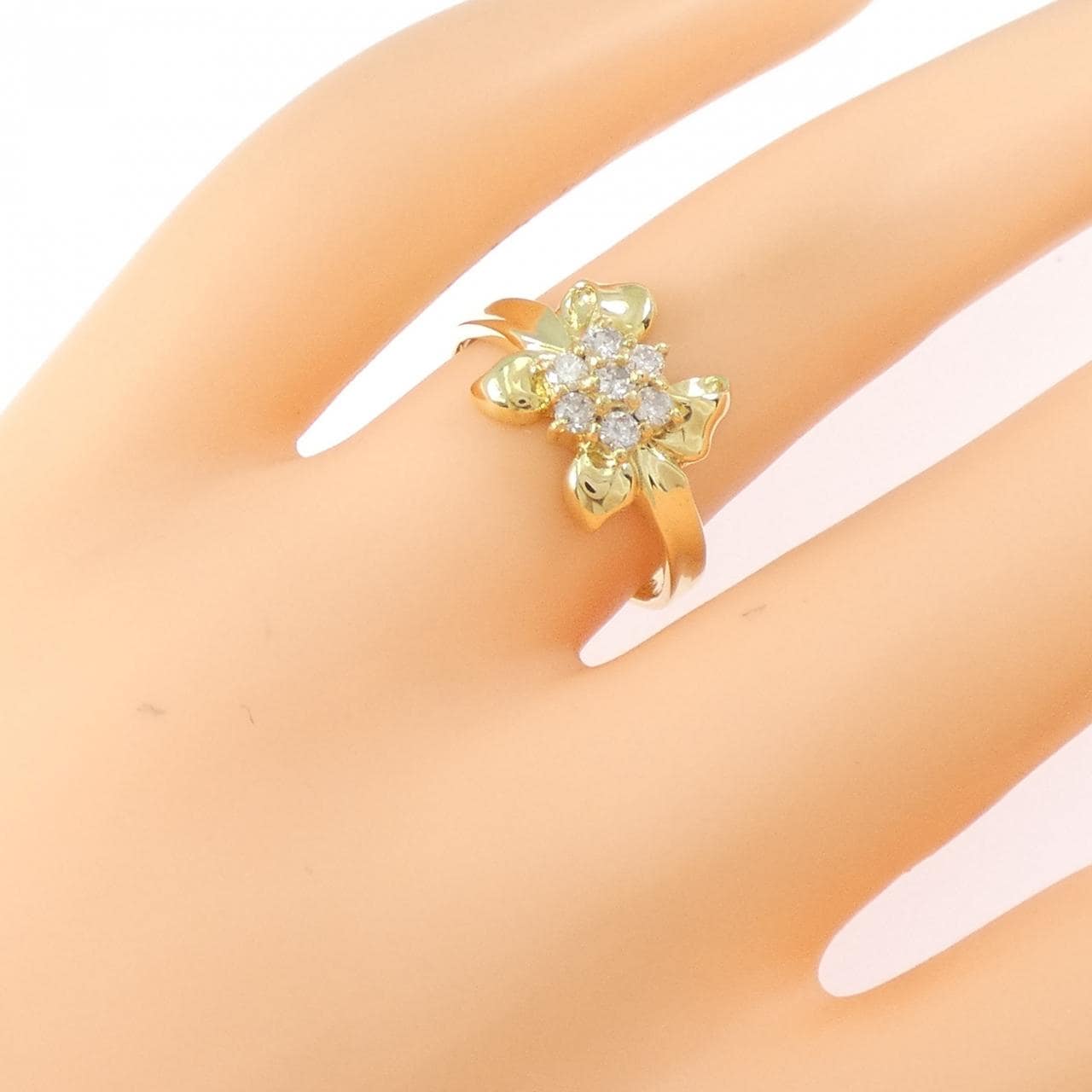 K18YG フラワー ダイヤモンド リング 0.25CT