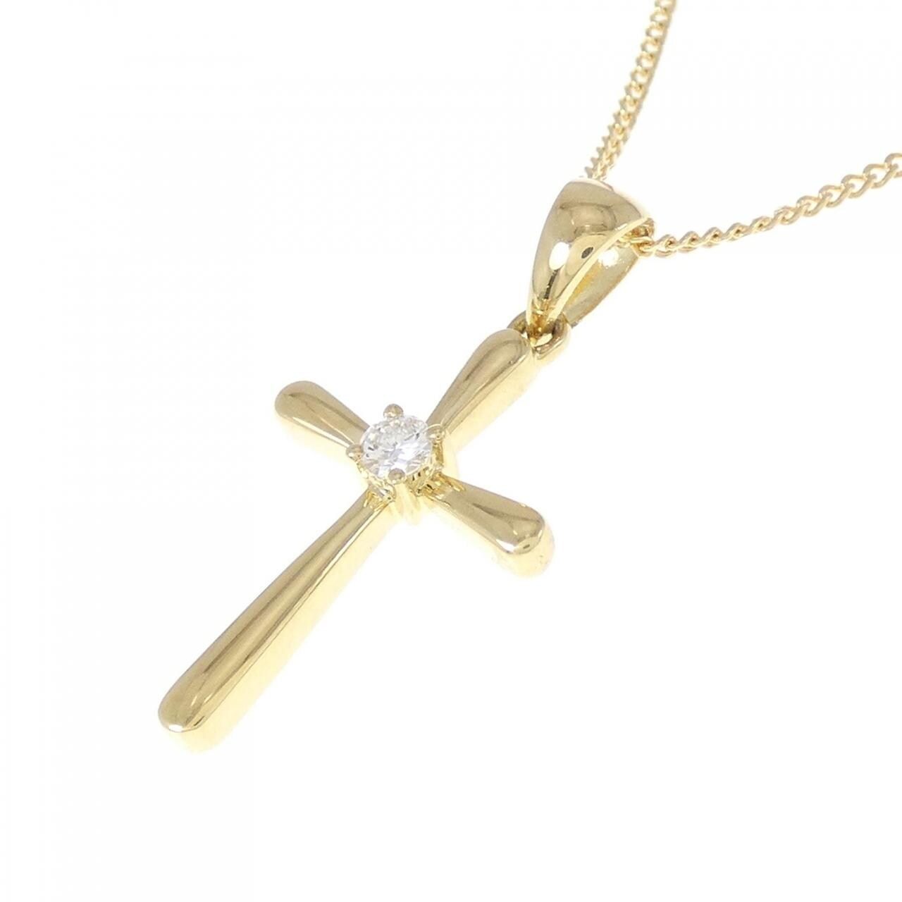 750/K18YG Cross Diamond Necklace 0.06CT