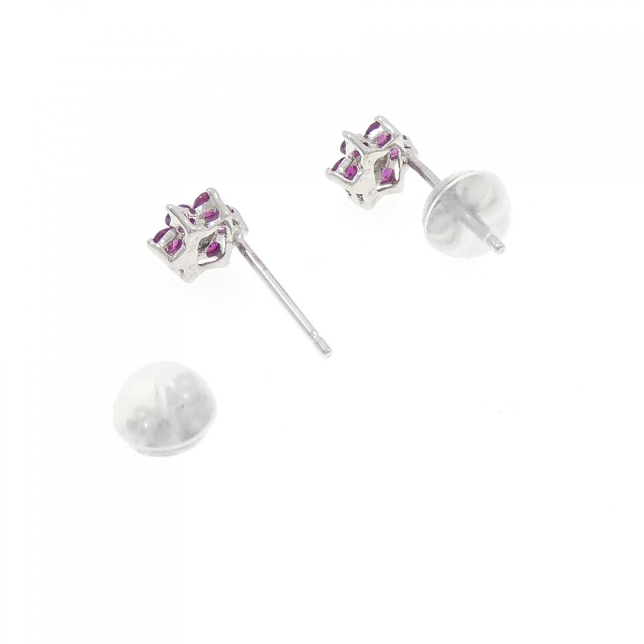 K18WG フラワー ルビー ピアス 0.32CT