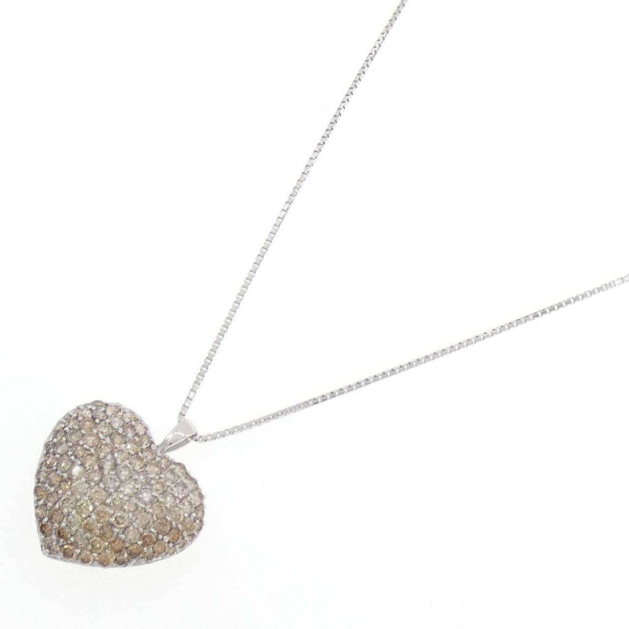 K18WG パヴェ ハート ダイヤモンド ネックレス 3.25CT