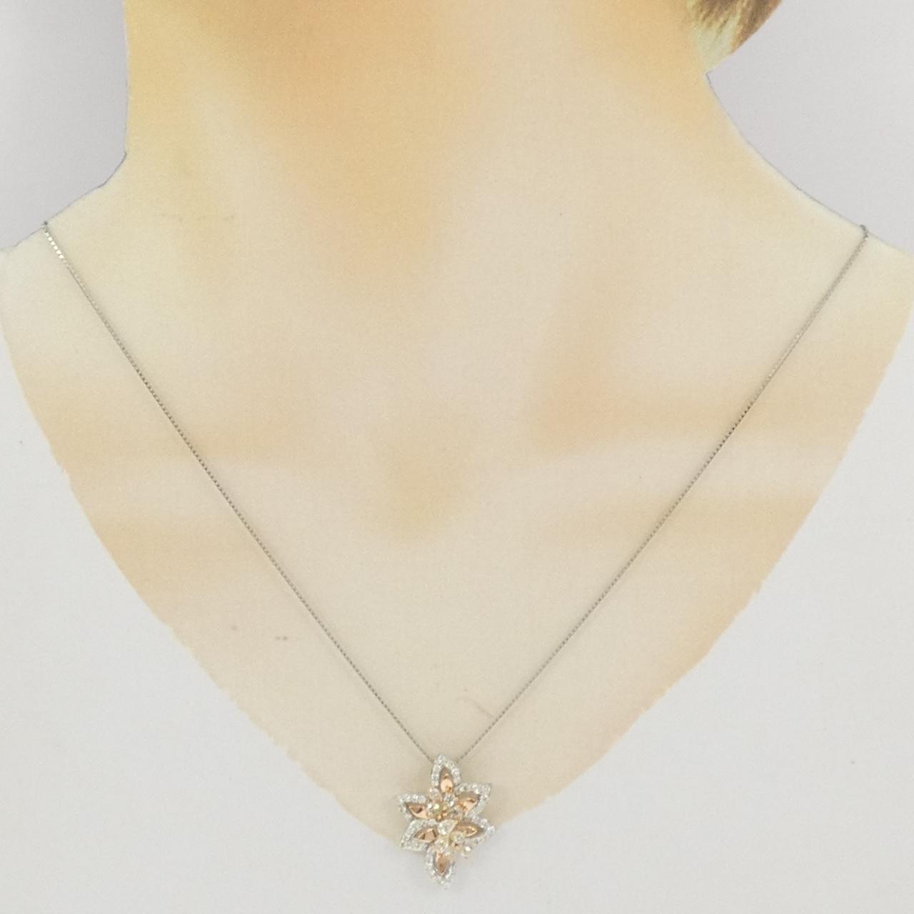 PT950/K18PG/PT850 フラワー ダイヤモンド ネックレス 0.85CT
