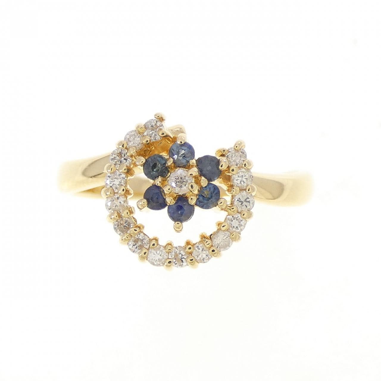 K18YG フラワー サファイヤ リング 0.13CT