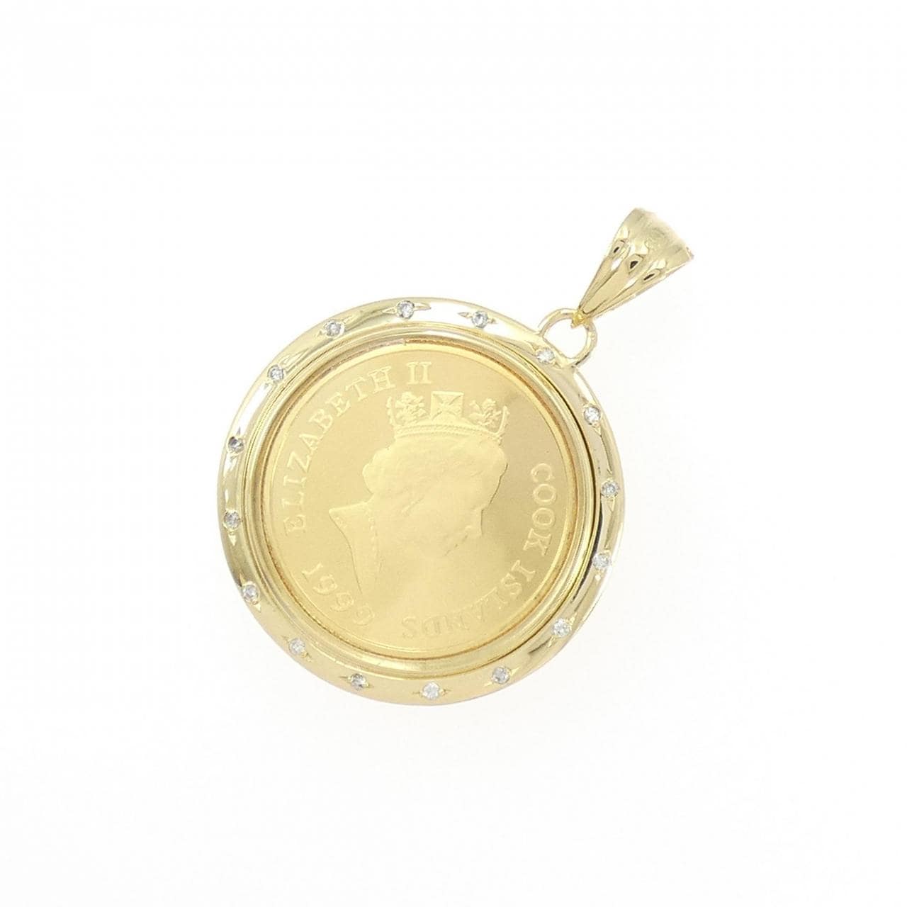K18YG(枠) ダイヤモンド コイン ペンダント 0.08CT