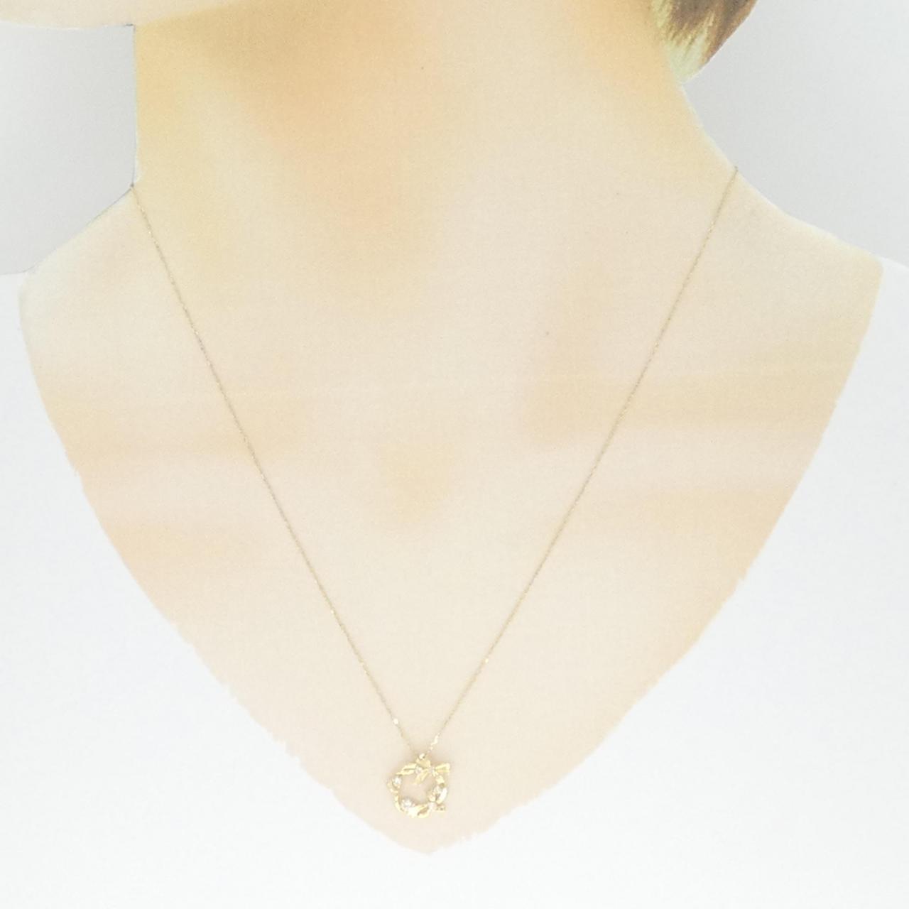[BRAND NEW] K18YG Ribbon Diamond Necklace 0.10CT