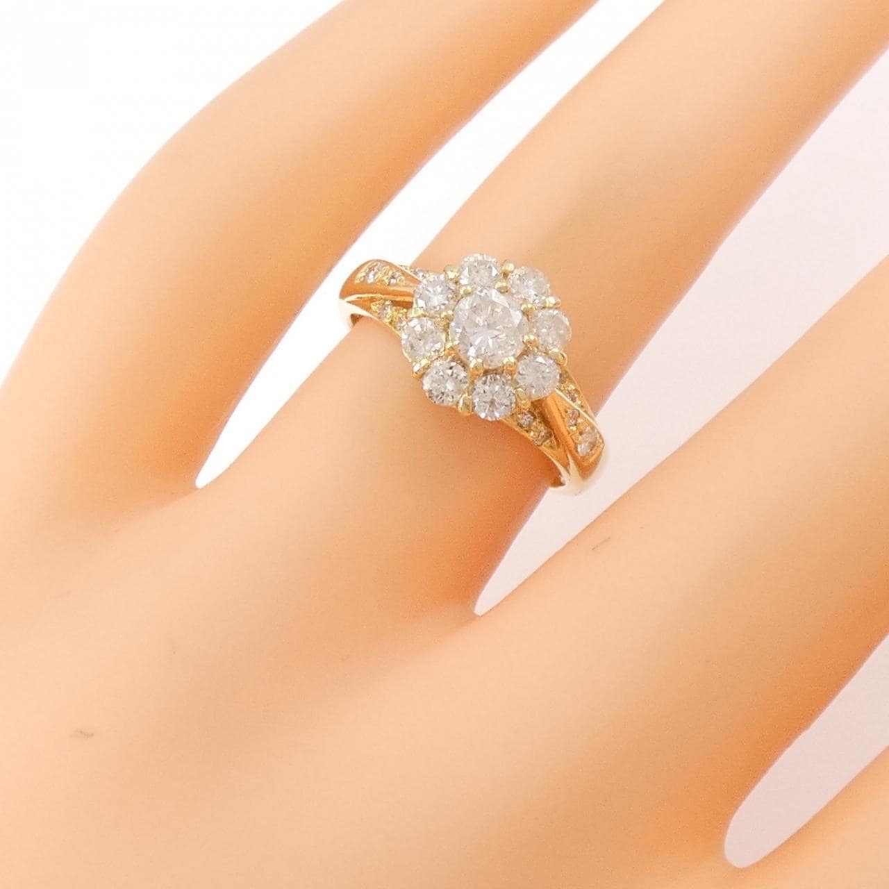 K18YG フラワー ダイヤモンド リング 0.38CT