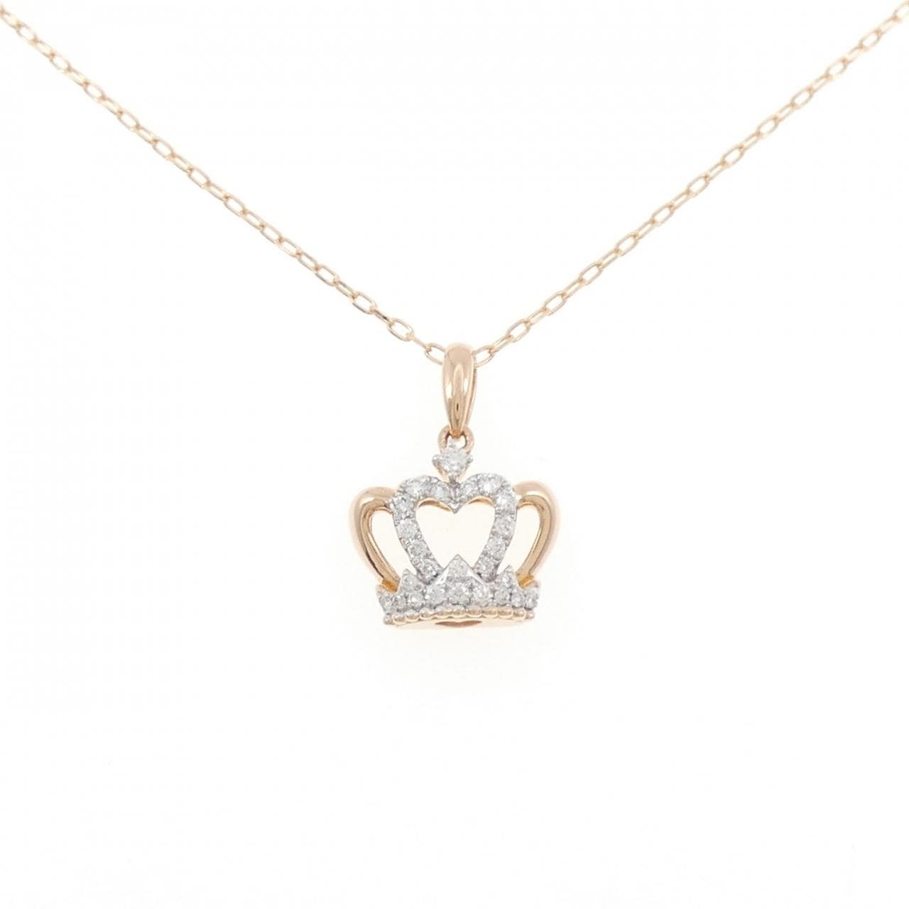 750PG/750WG/K18PG クラウン ダイヤモンド ネックレス 0.12CT