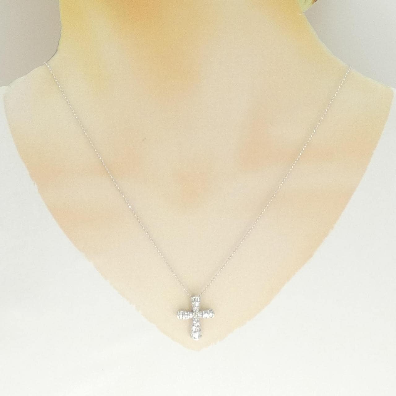 K18WG クロス ダイヤモンド ネックレス 0.42CT