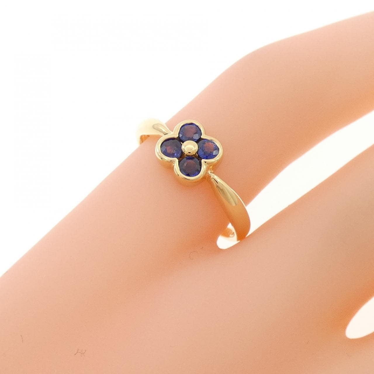 K18YG フラワー サファイヤ リング 0.35CT