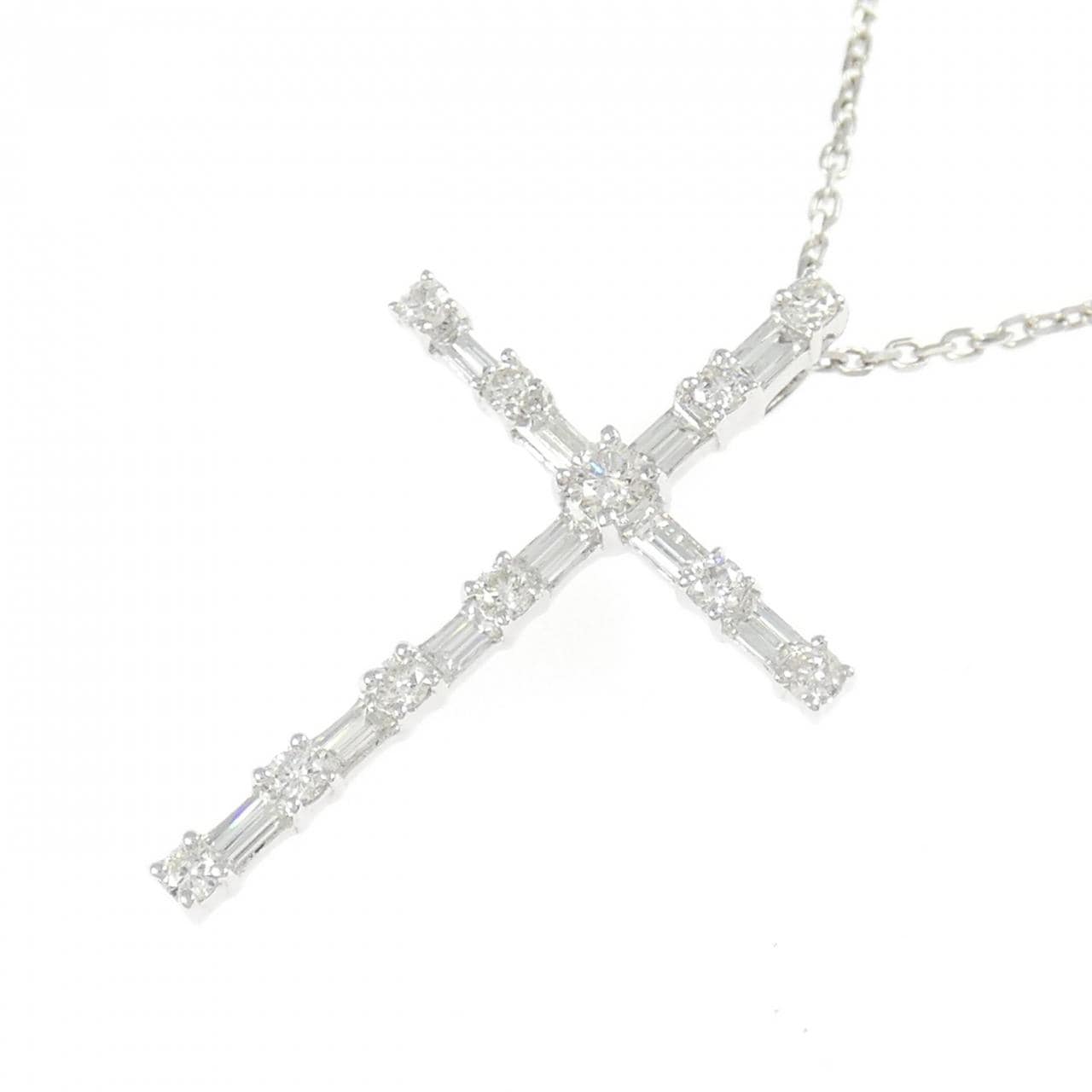 K18WG クロス ダイヤモンド ネックレス 0.68CT