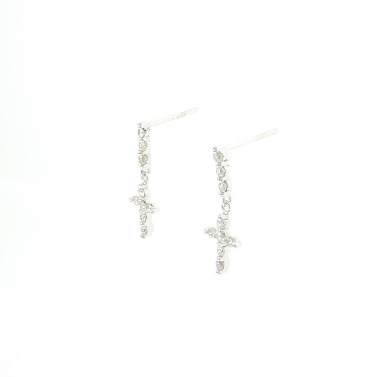 K18WG クロス ダイヤモンド ピアス 0.20CT