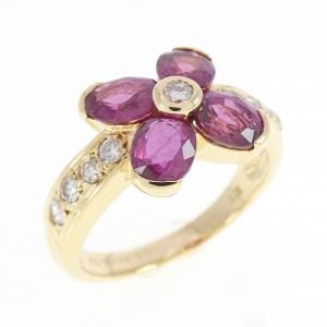 K18YG フラワー ルビー リング 1.59CT
