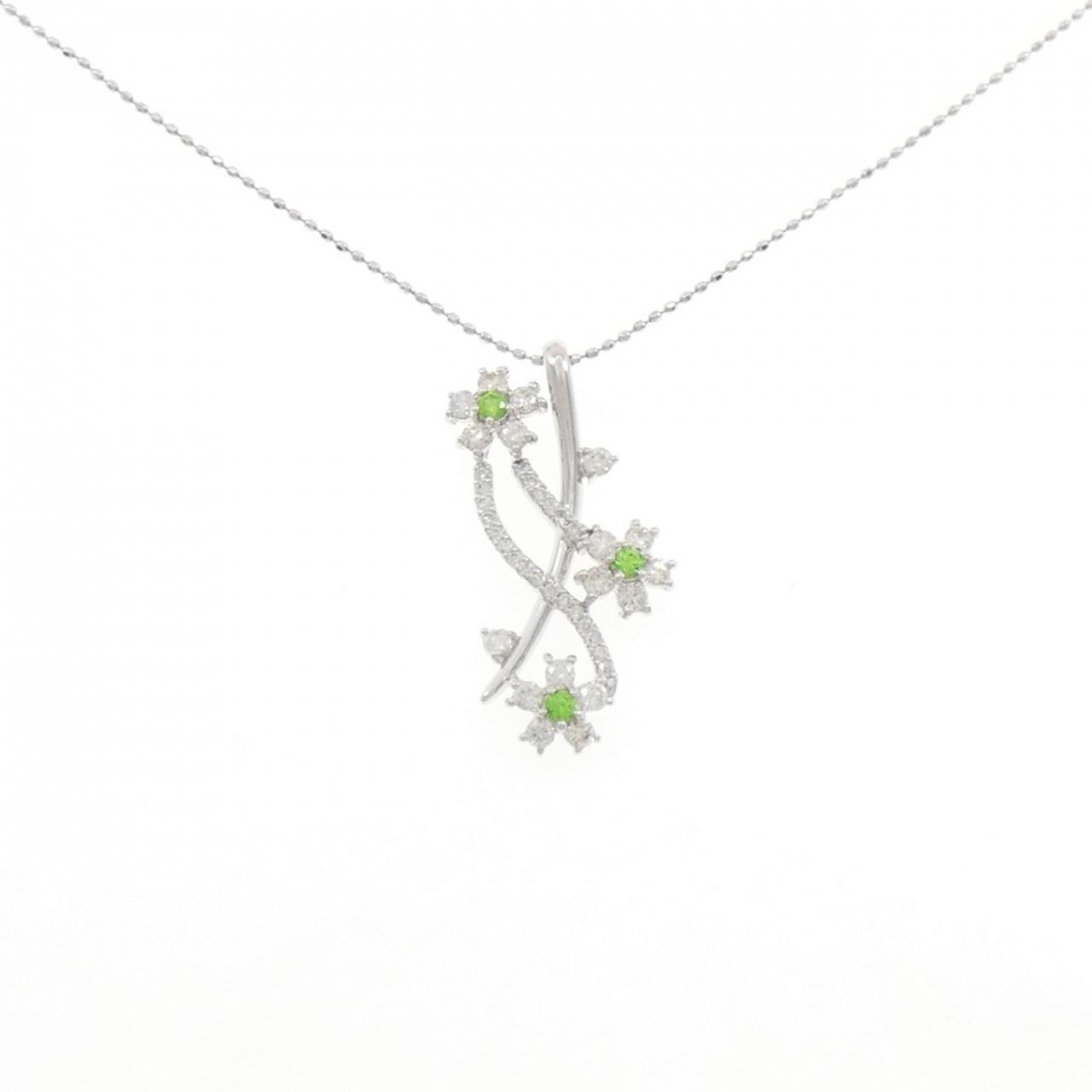 K14WG/K18WG フラワー デマントイドガーネット ネックレス 0.14CT