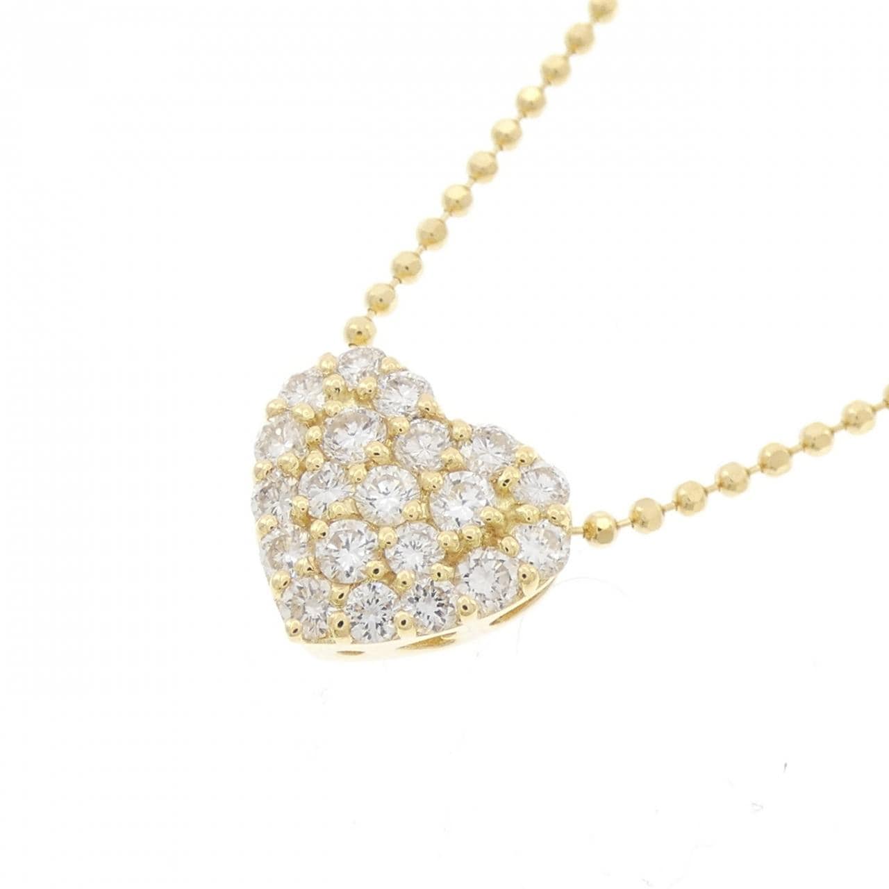 K18YG ハート パヴェ ダイヤモンド ネックレス 0.60CT