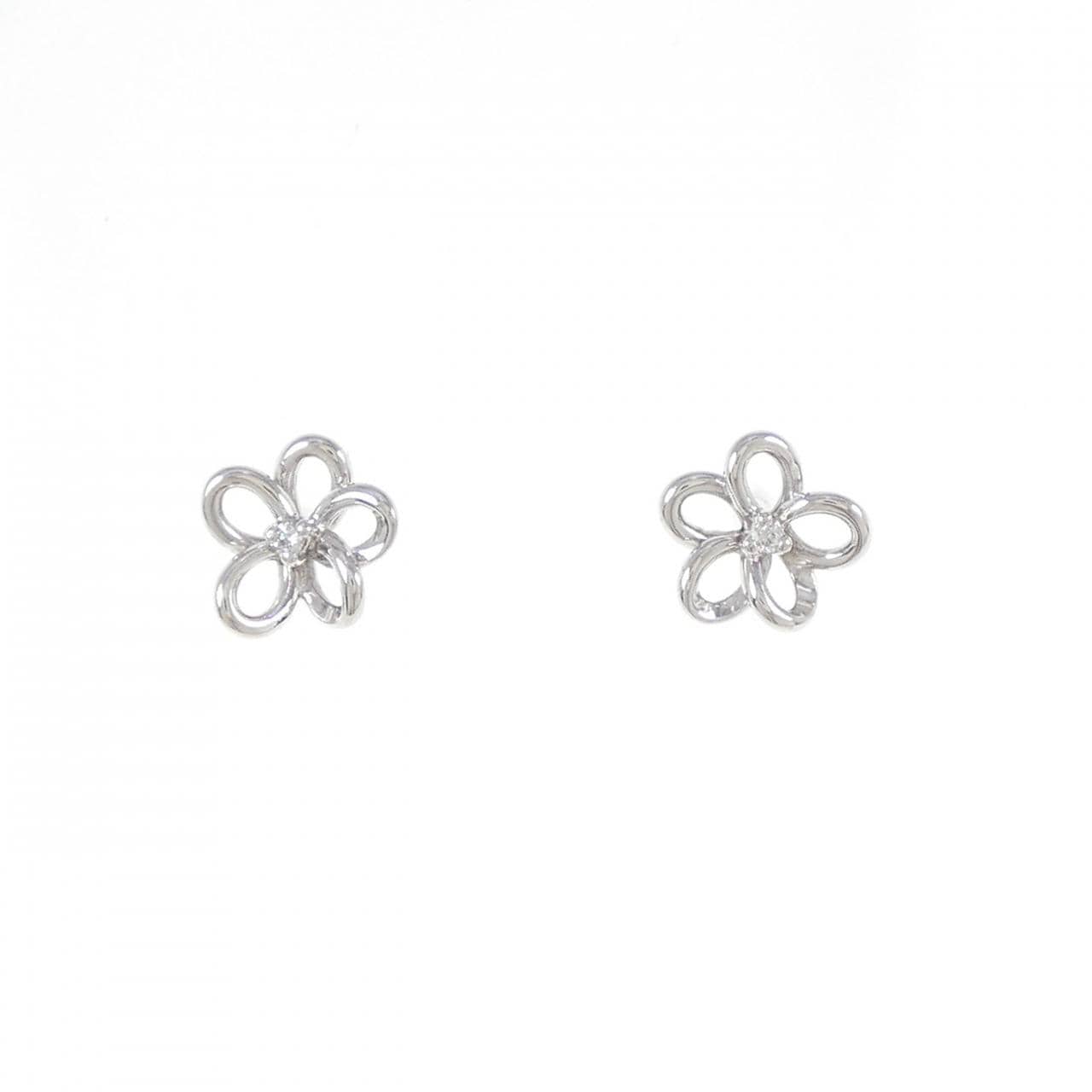 K18WG Flower Diamond Earrings 0.02CT