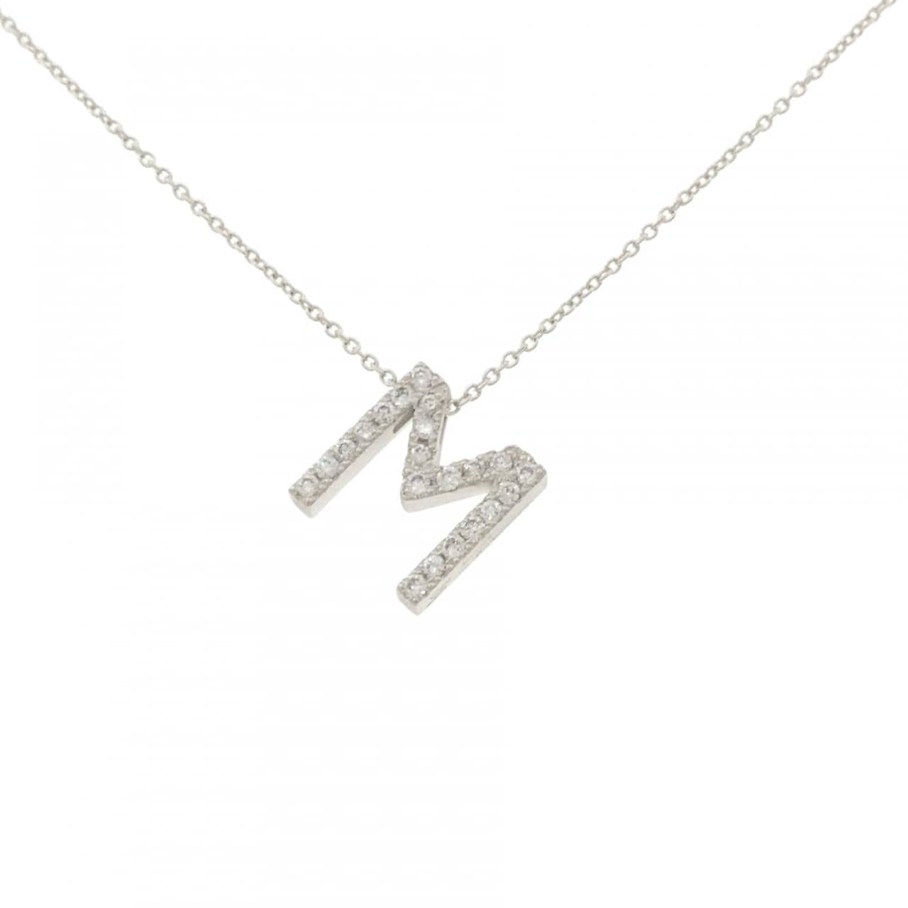 K18WG イニシャルM ダイヤモンド ネックレス 0.21CT