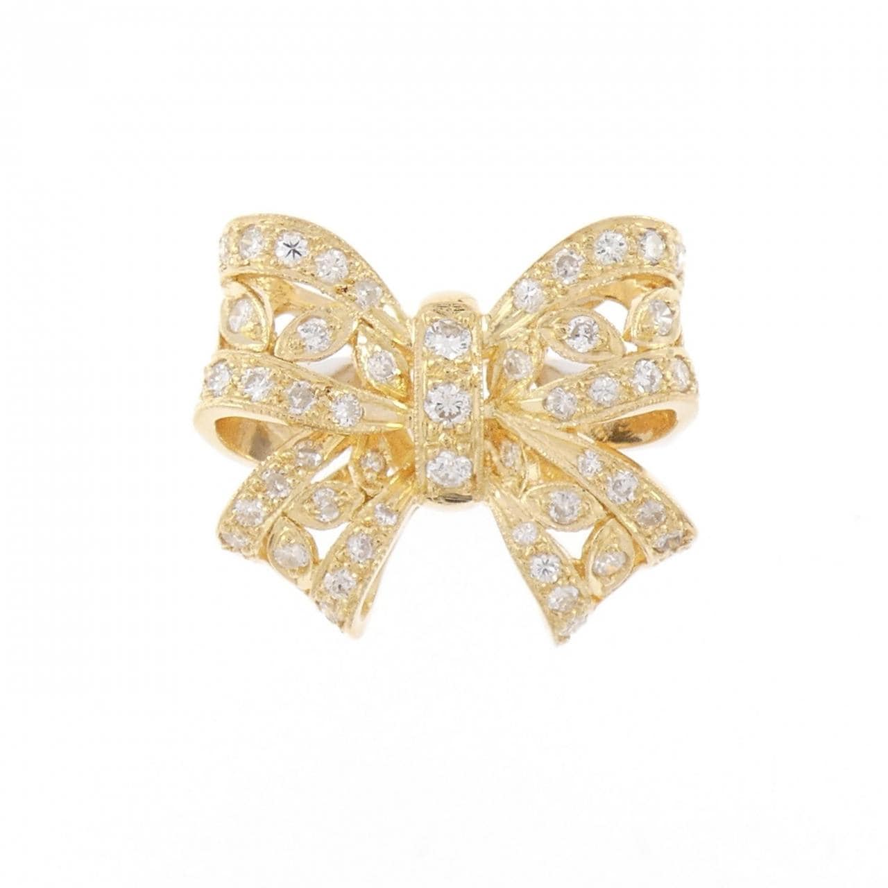 K18YG/PT900 リボン ダイヤモンド リング 0.41CT