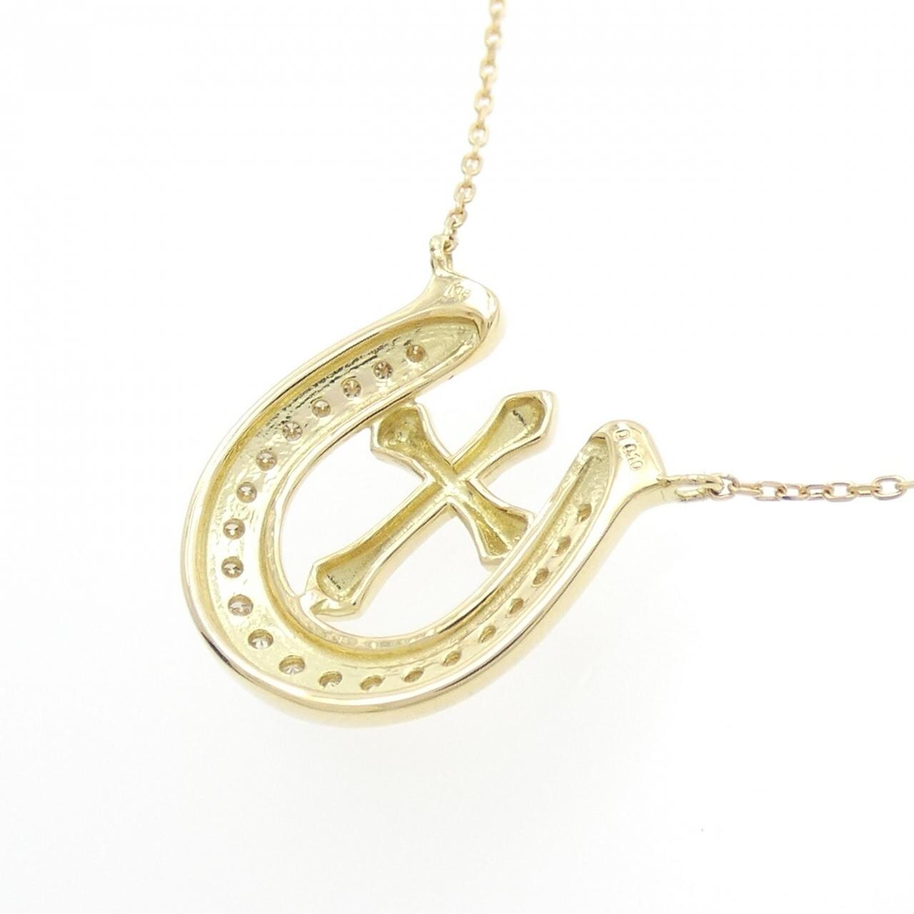 【新品】K18YG ホースシュー×クロス ダイヤモンド ネックレス 0.10CT