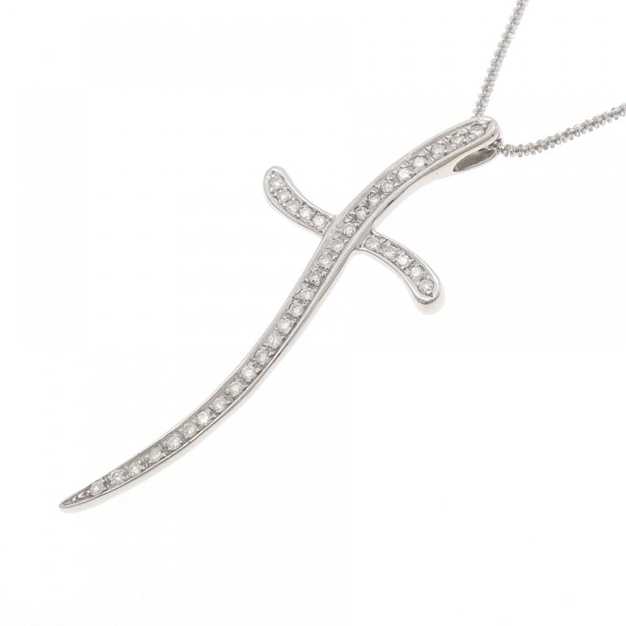 K18WG クロス ダイヤモンド ネックレス 0.50CT