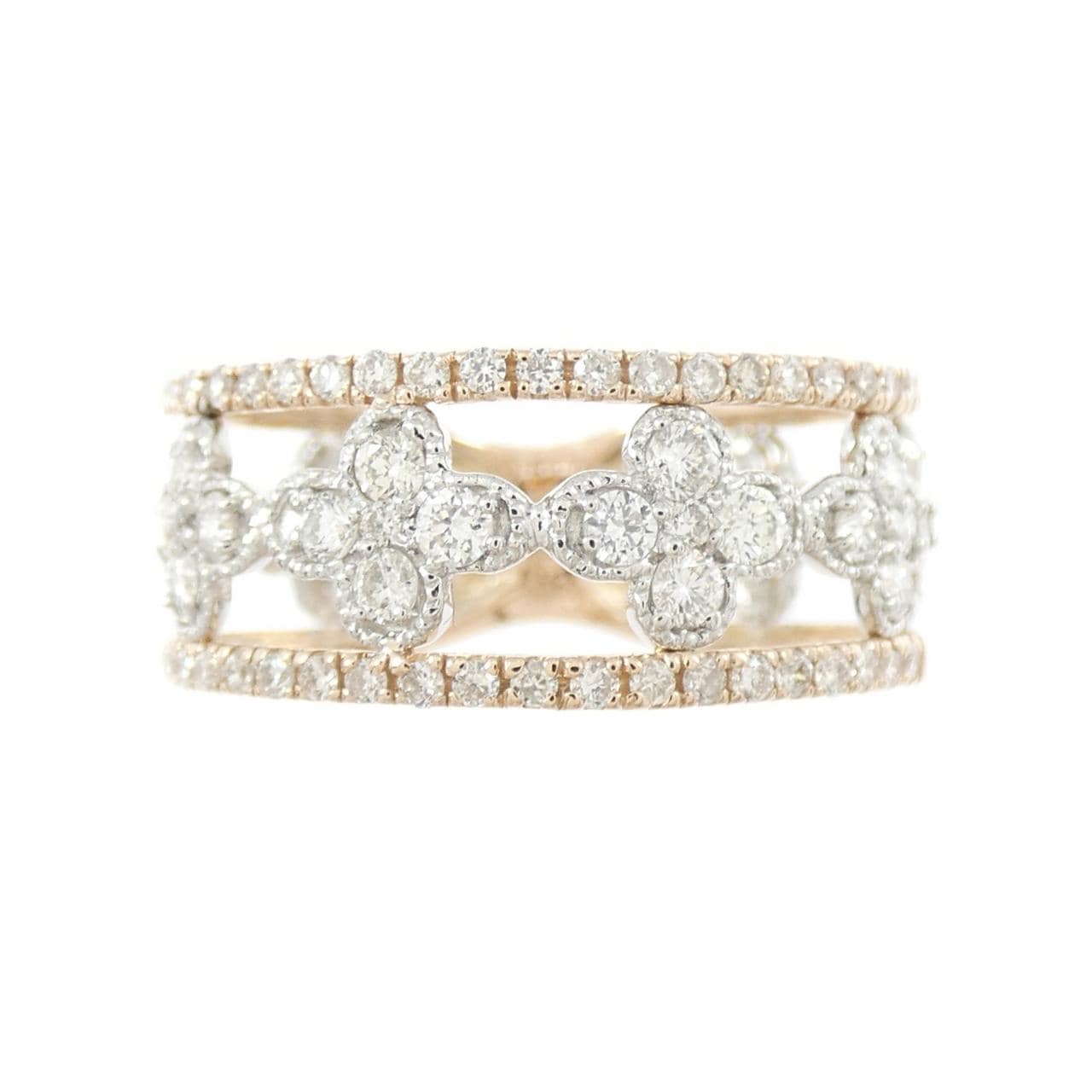 K18PG/PT900 フラワー ダイヤモンド リング 0.85CT