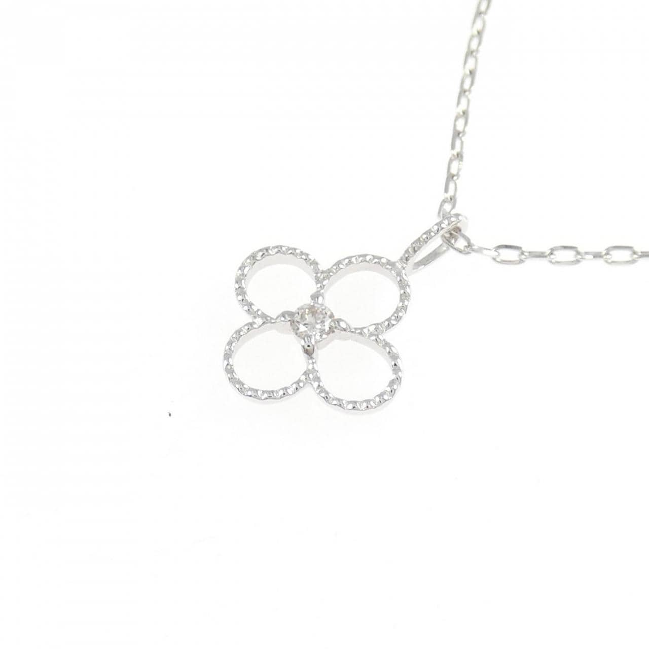 K18WG フラワー ダイヤモンド ネックレス 0.03CT