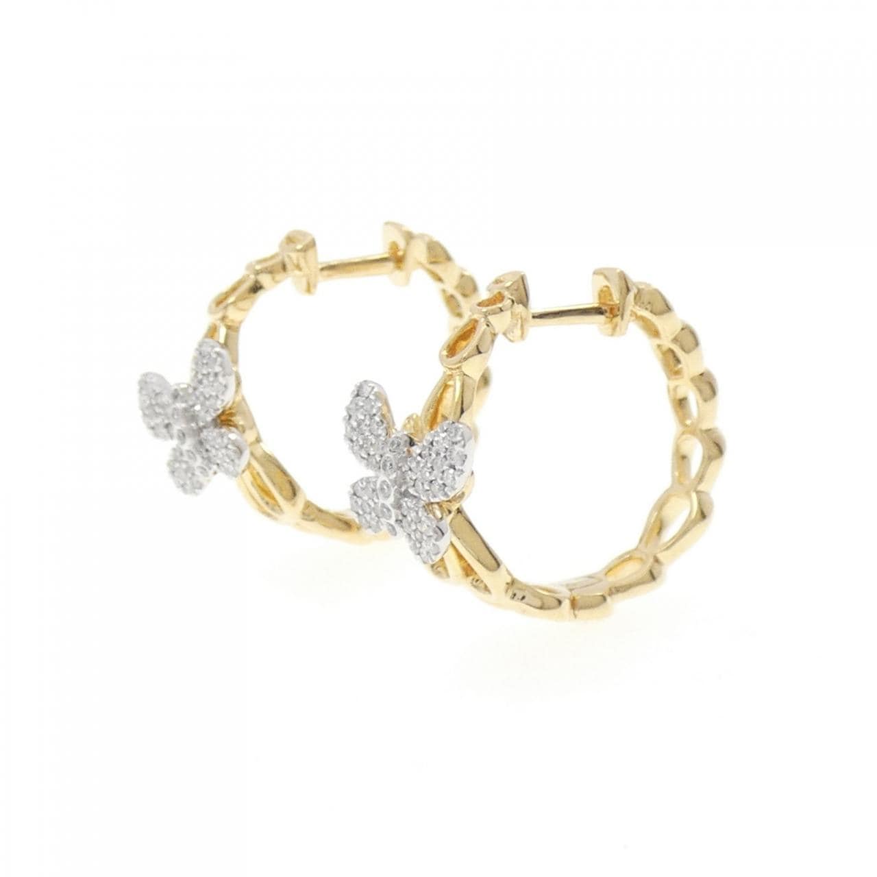 750YG/750WG バタフライ ダイヤモンド ピアス 0.24CT