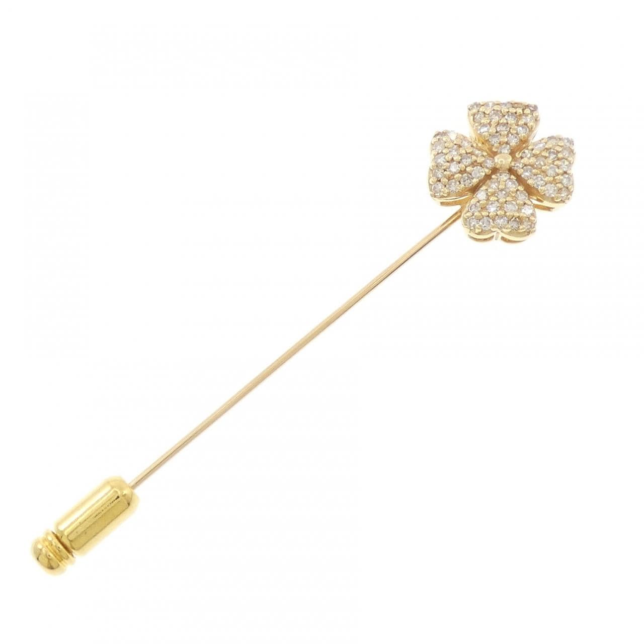 K18YG クローバー パヴェ ダイヤモンド ブローチ 0.50CT