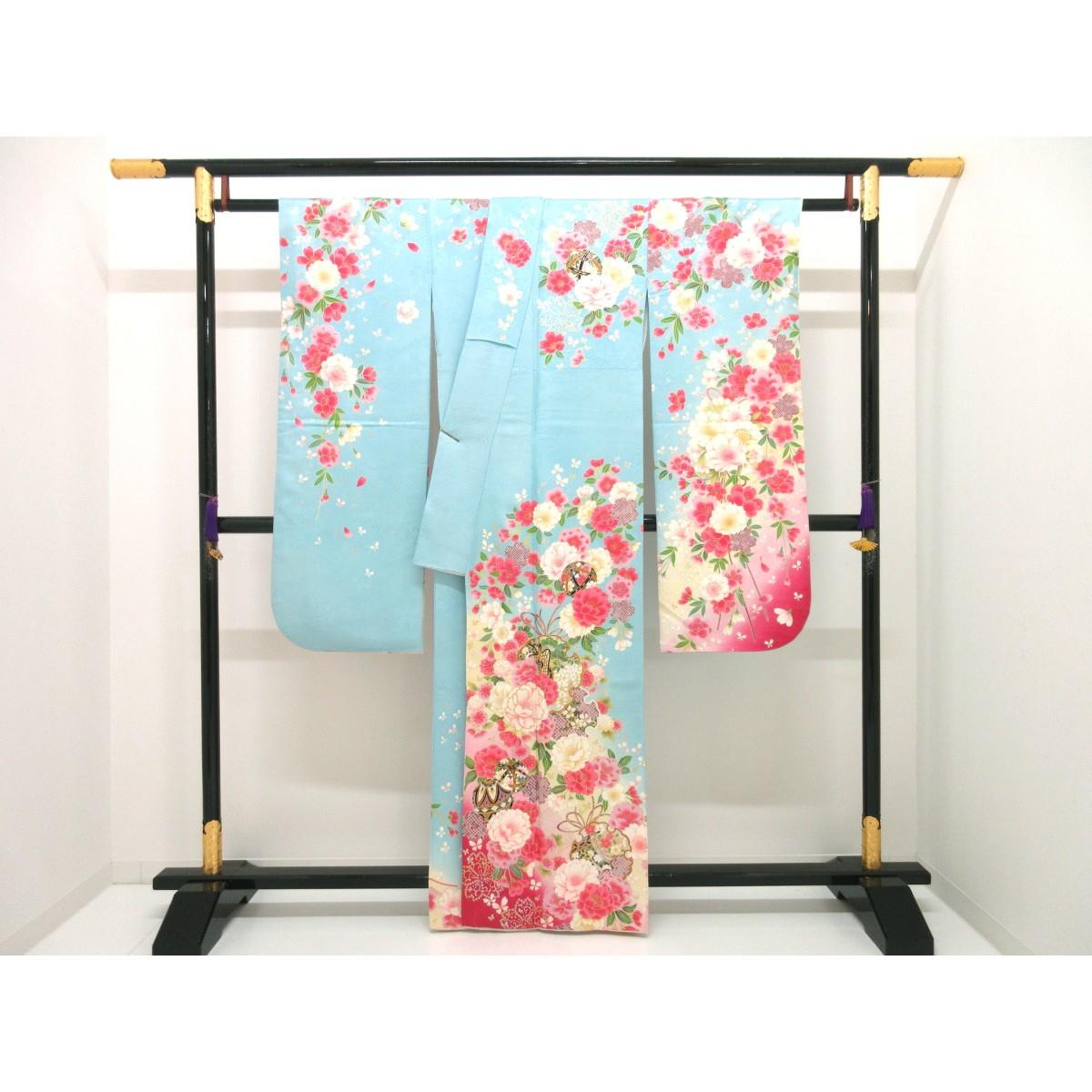 振袖　友禅金彩加工　刺繍入りボカシ染　裄丈Ｓ寸