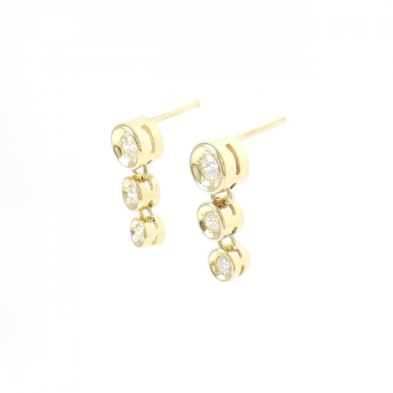 K18YG スリーストーン ダイヤモンド ピアス