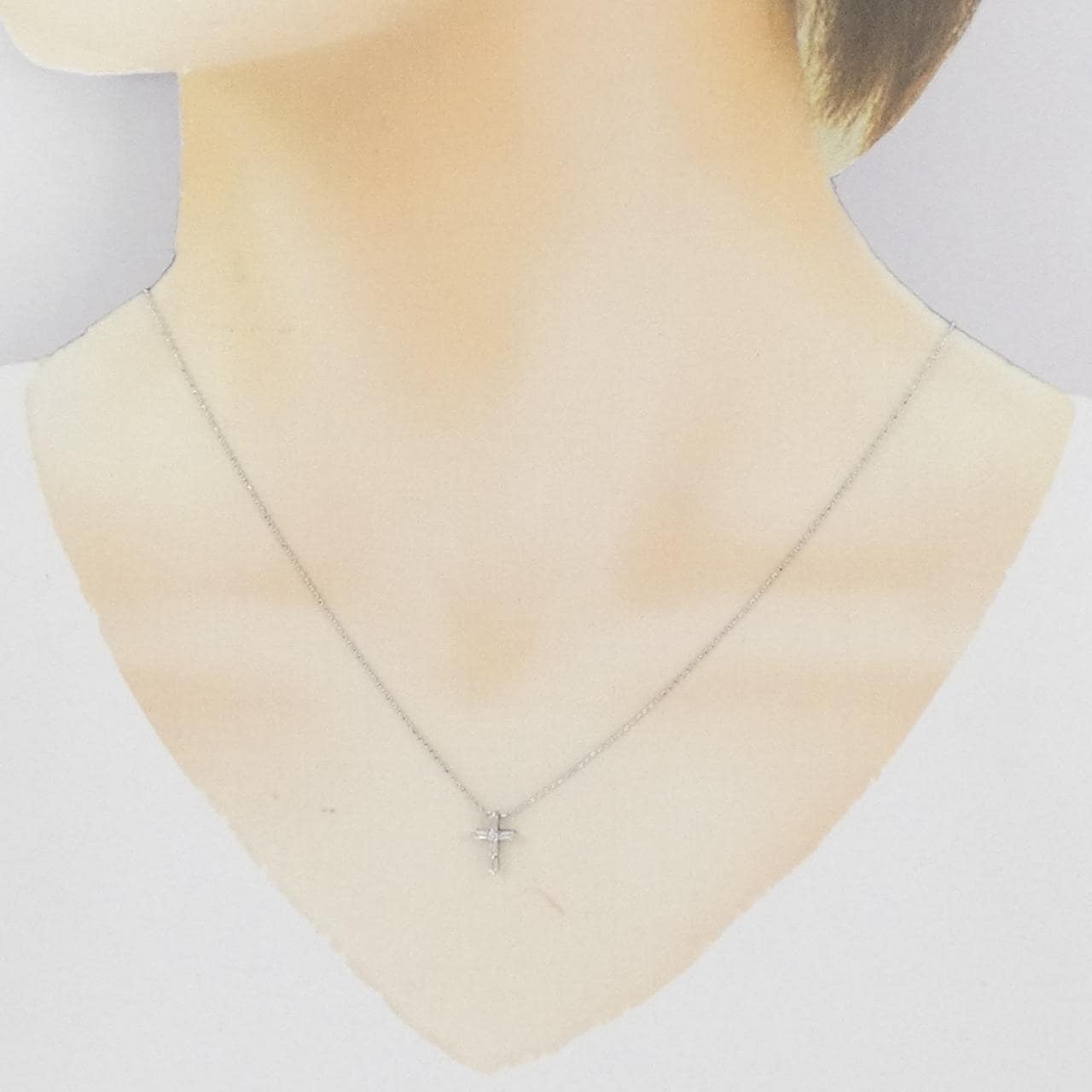 K18WG クロス ダイヤモンド ネックレス 0.15CT