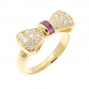 K18YG リボン ルビー リング