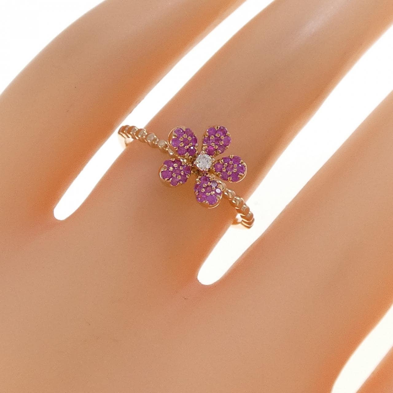 K18PG フラワー サファイヤ リング 0.25CT