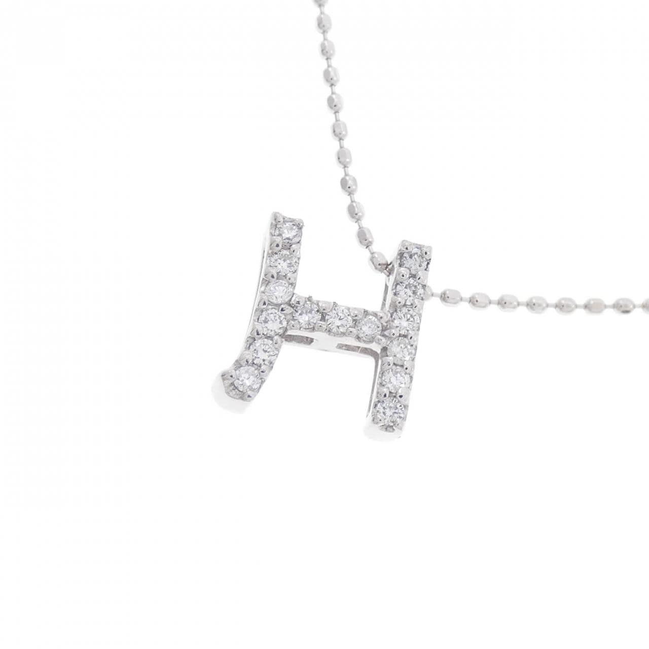 K18WG Initial H Diamond Necklace 0.10CT