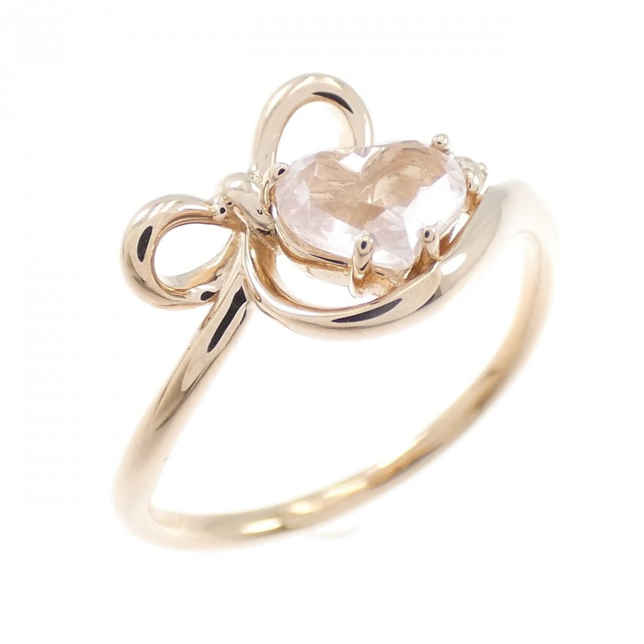 サマンサティアラ ハート ×リボン ローズクオーツ リング