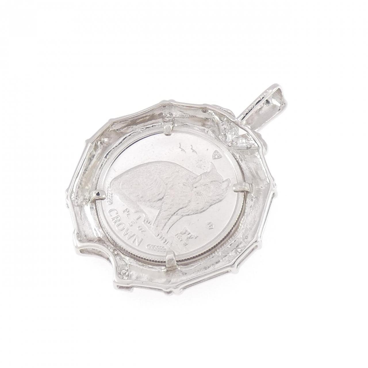 PT900(枠) ダイヤモンド コイン ペンダント 0.09CT