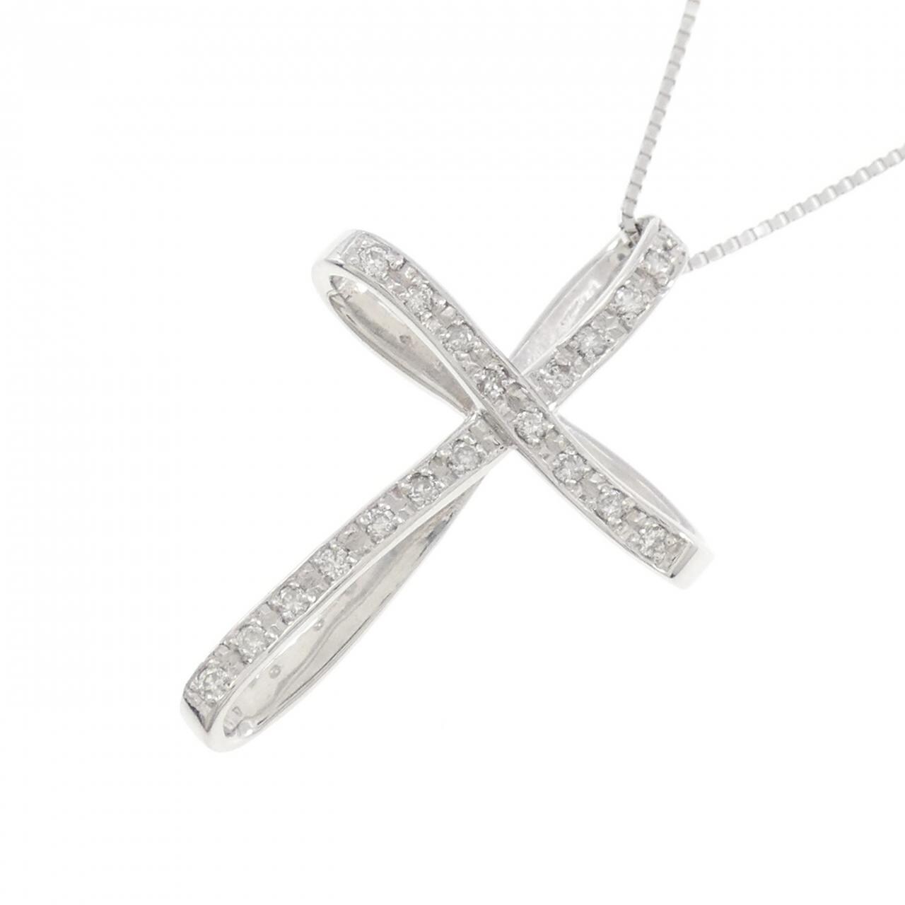 K18WG クロス ダイヤモンド ネックレス 0.16CT