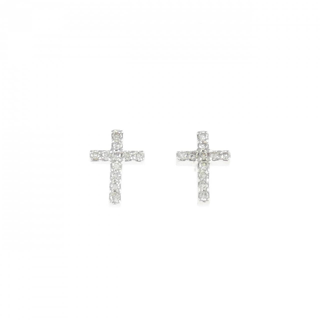 K18WG クロス ダイヤモンド ピアス 0.12CT