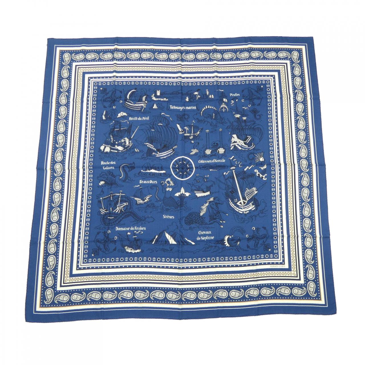 エルメス HERMES TATOUAGES MARINS BANDANA H243374S カレジェアン140 ショール