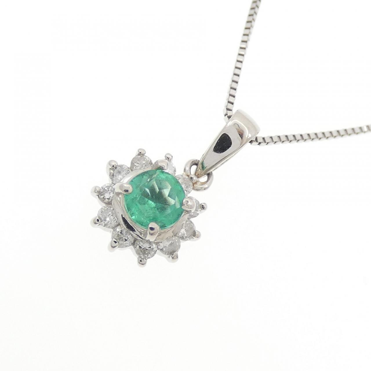 K14WG/PT900 エメラルド ネックレス 0.16CT