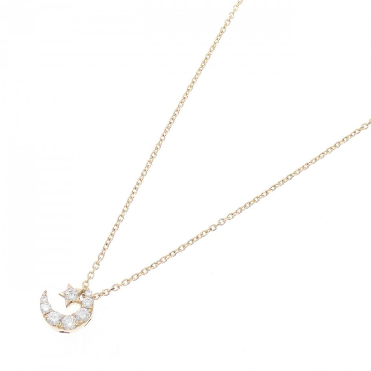 K18YG Moon x Star Diamond Necklace 0.16CT