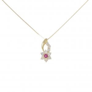K18YG フラワー ルビー ネックレス