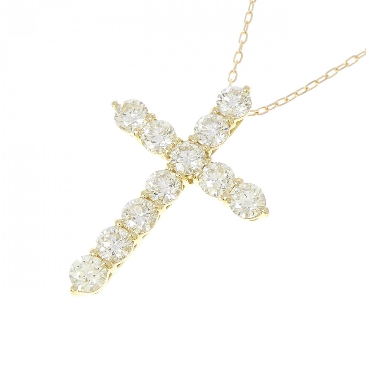 K18YG クロス ダイヤモンド ネックレス 2.08CT