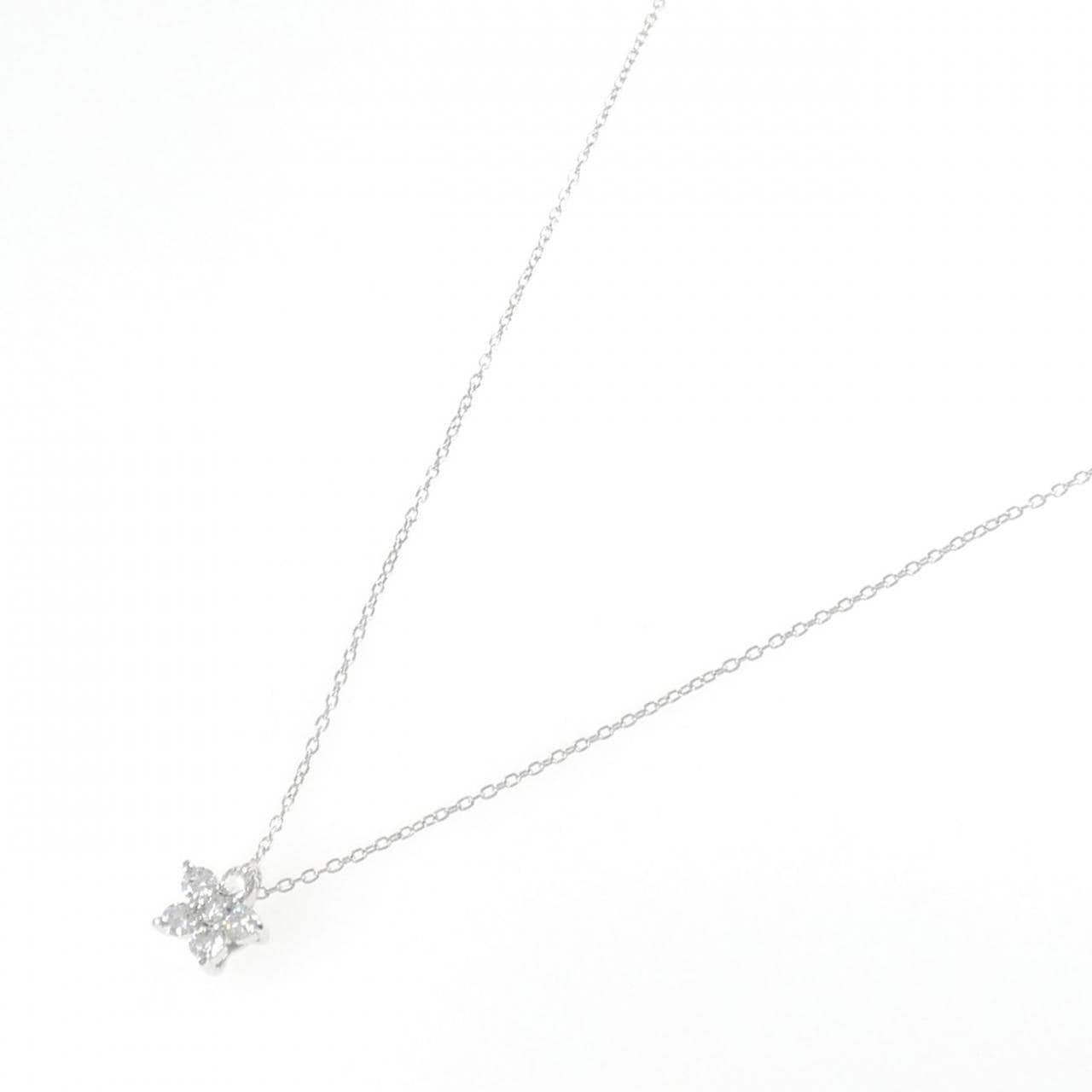 K18WG フラワー ダイヤモンド ネックレス 0.30CT