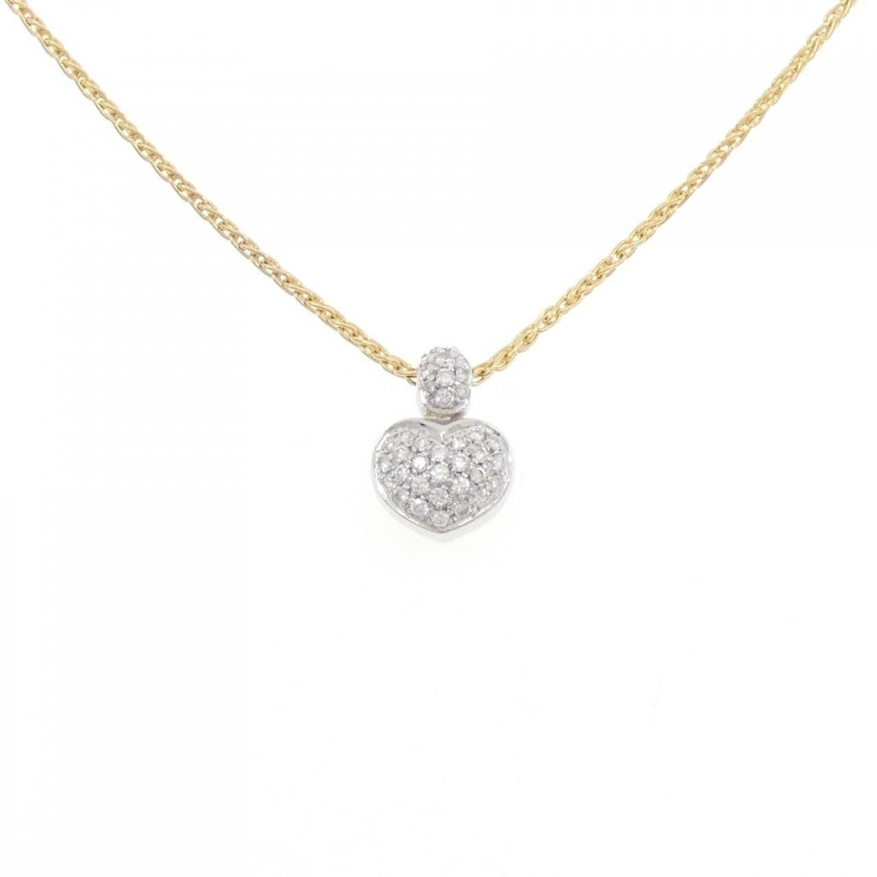 750WG/750YG パヴェ ハート ダイヤモンド ネックレス 0.37CT