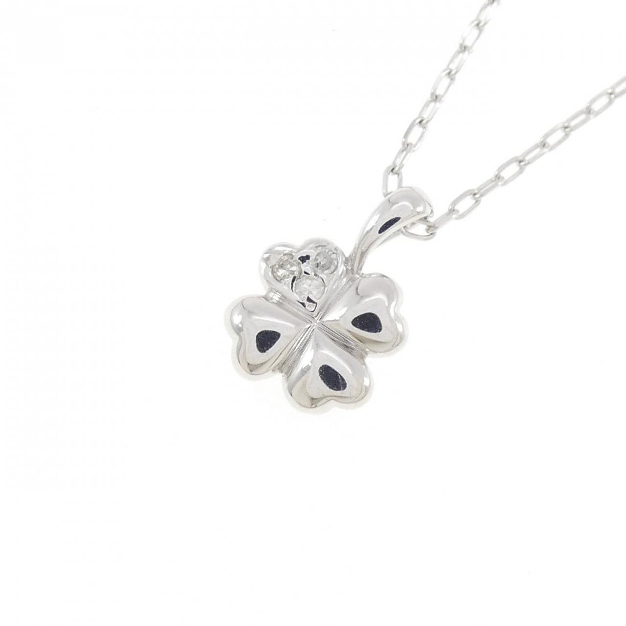 K18WG クローバー ダイヤモンド ネックレス 0.02CT