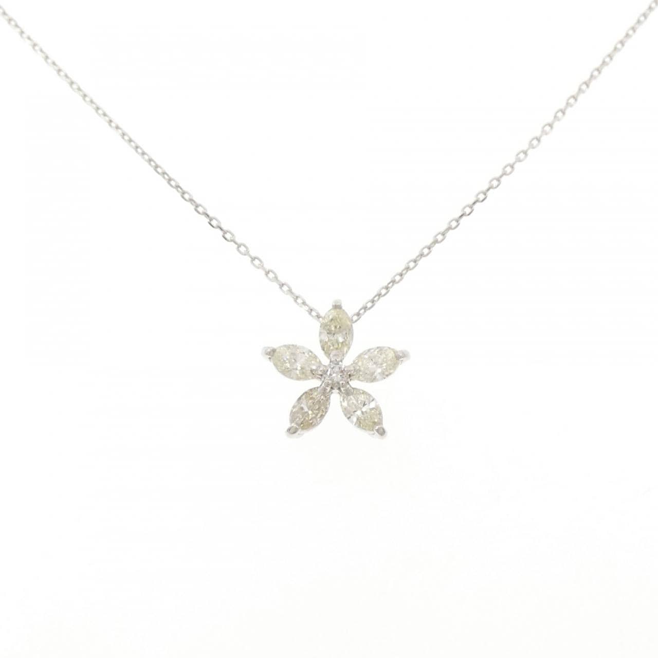 K18WG フラワー ダイヤモンド ネックレス 0.50CT